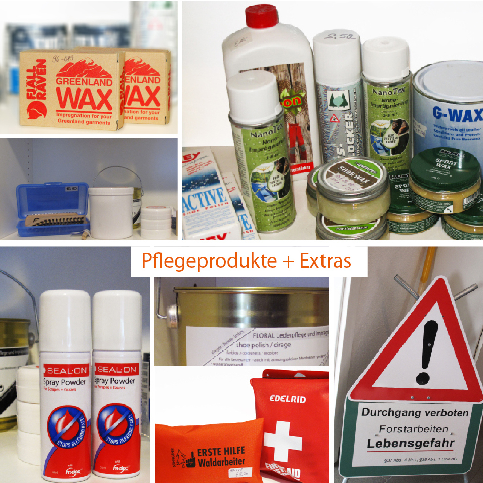 Pflegeprodukte und Extras